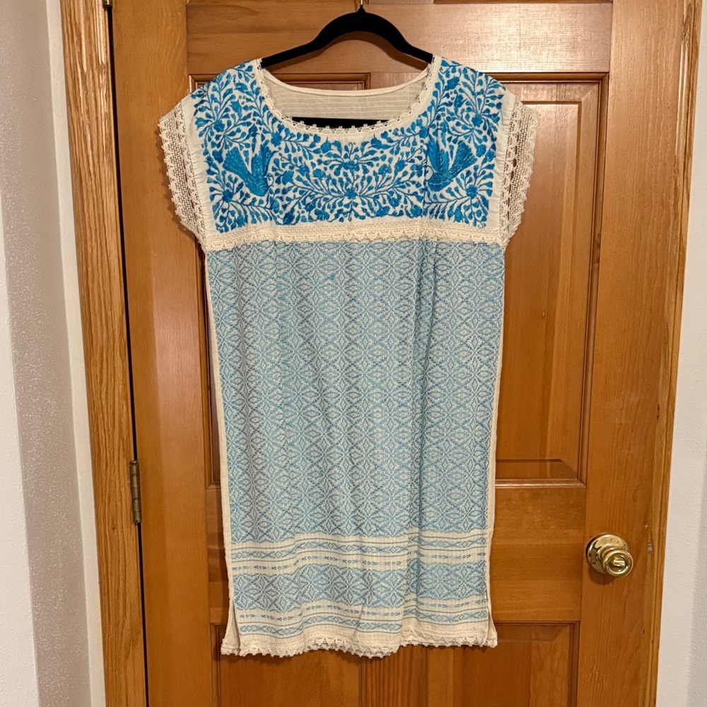 Blue and Cream Embroidered Dress